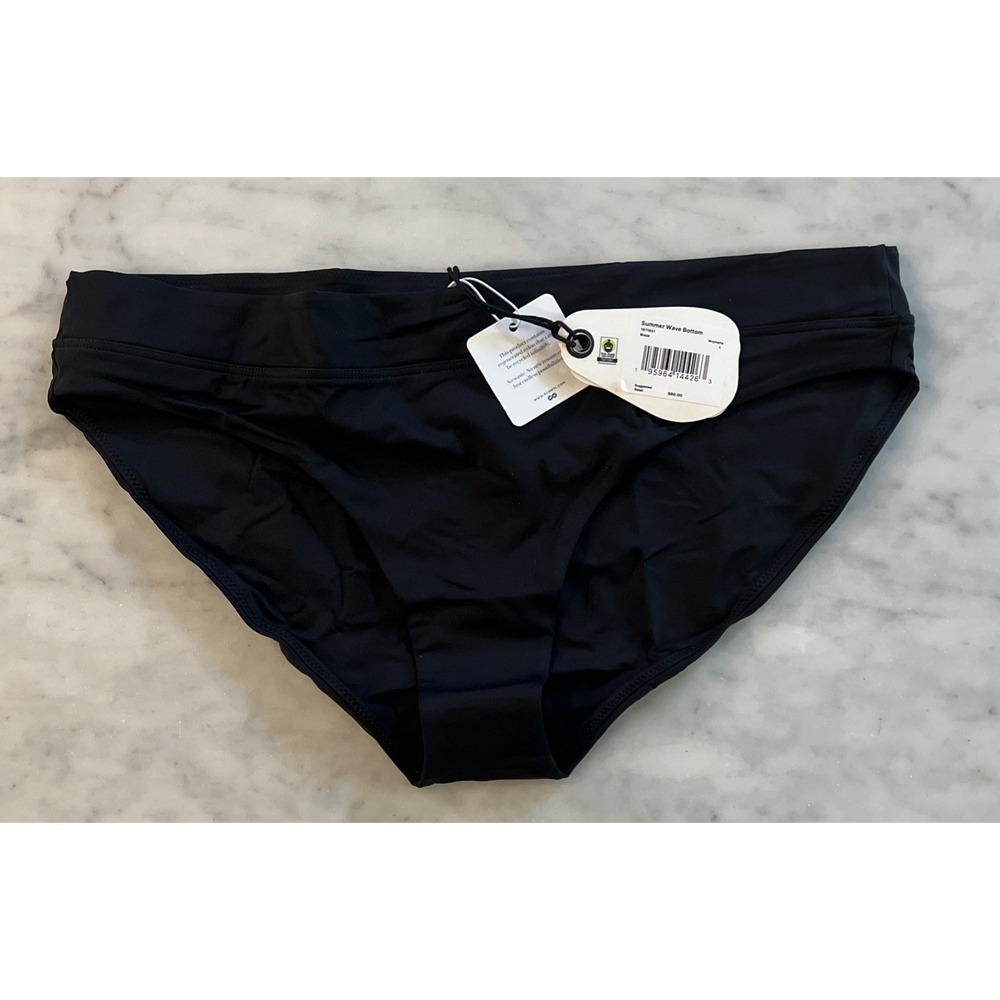 NWT prAna Summer Wave Bikini Bottom Black Mid Rise Swimwear Women's Large